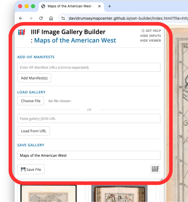 Screenshot of the gallery builder input panel