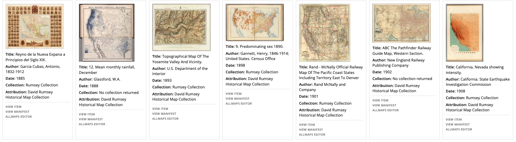 Screenshot of the gallery builder showing one row of items from a collection