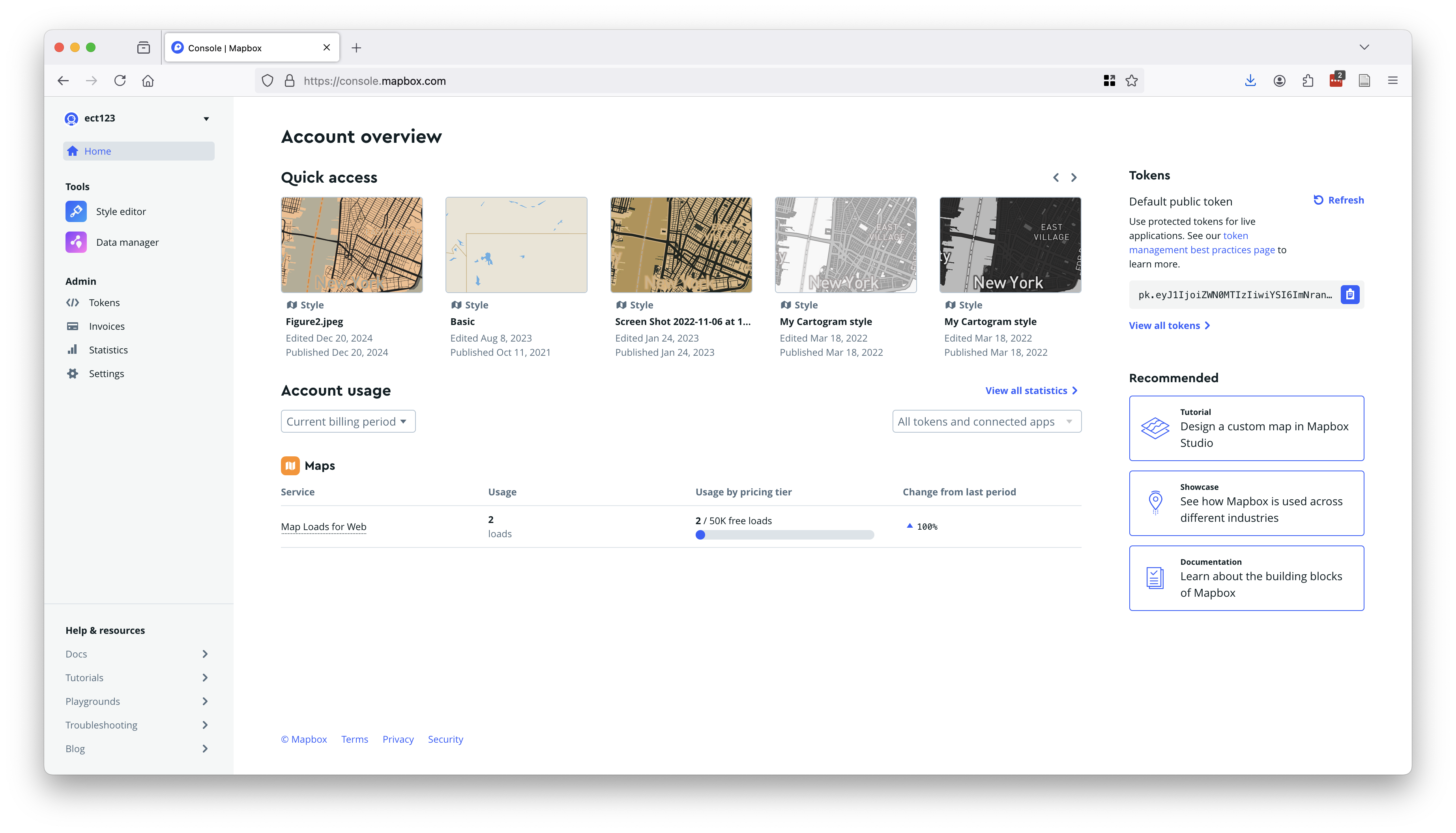 Mapbox Account Dashboard